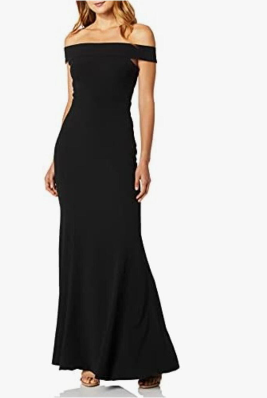 DRESS THE POPULATION Black off the Shoulder Trumpet Maxi Dress // S